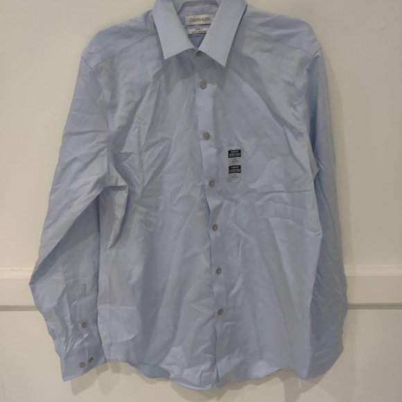 DEFECT Calvin Klein Mens Slim Fit Non Iron Dress Blue Sz 15 34/35 $75 3A003 - Picture 1 of 3